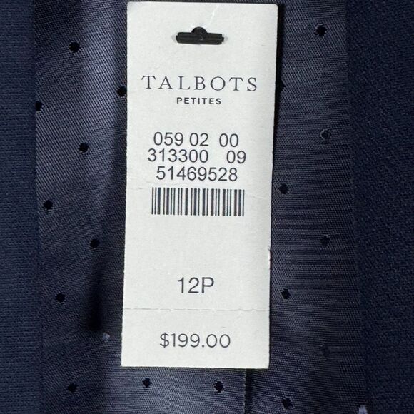 Talbots Blazer Womens 12P Blue Textured Open Front Contrast Trim Detail Jacket - Picture 7 of 13